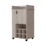 Light Gray Rolling Bar Cart With Cabinets and Wine Storage