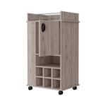 Light Gray Rolling Bar Cart With Cabinets and Wine Storage