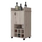 Light Gray Rolling Bar Cart With Cabinets and Wine Storage