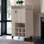 Light Gray Rolling Bar Cart With Cabinets and Wine Storage