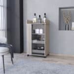 Light Gray Rolling Bar Cart With Wine Storage and Wheels