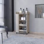 Light Gray Rolling Bar Cart With Wine Storage and Wheels