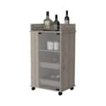 Light Gray Rolling Bar Cart With Wine Storage and Wheels