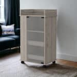 Light Gray Rolling Bar Cart With Wine Storage and Wheels