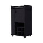 Black Rolling Bar Cart With Wine Storage and Cabinets