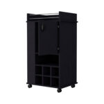Black Rolling Bar Cart With Wine Storage and Cabinets