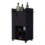Black Rolling Bar Cart With Wine Storage and Cabinets