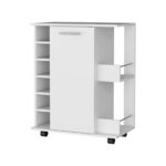 White Rolling Bar Cart with Wine Storage and Cabinets