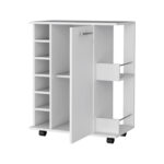White Rolling Bar Cart with Wine Storage and Cabinets