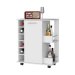 White Rolling Bar Cart with Wine Storage and Cabinets