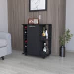 Modern Black Rolling Bar Cart With Wine Storage and Wheels