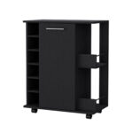 Modern Black Rolling Bar Cart With Wine Storage and Wheels