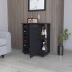 Modern Black Rolling Bar Cart With Wine Storage and Wheels