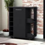 Modern Black Rolling Bar Cart With Wine Storage and Wheels