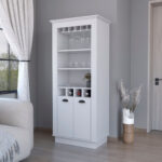 White 70-Inch Bar Cabinet With Wine Storage and Shelves 12 White 70-Inch Bar Cabinet With Wine Storage and Shelves