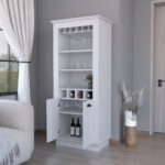 White 70-Inch Bar Cabinet With Wine Storage and Shelves 13 White 70-Inch Bar Cabinet With Wine Storage and Shelves