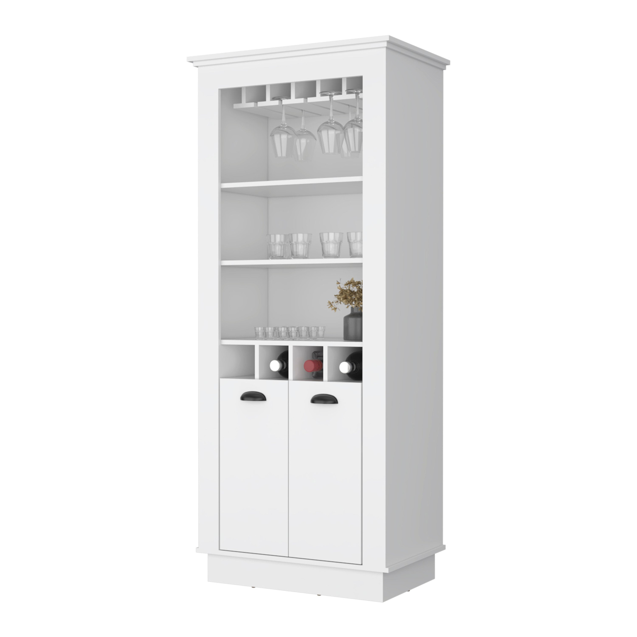 White 70-Inch Bar Cabinet With Wine Storage and Shelves 11 White 70-Inch Bar Cabinet With Wine Storage and Shelves