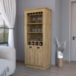 Modern Rustic 70-Inch Brown Bar Cabinet With Wine Storage