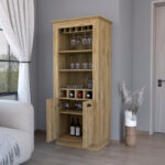 Modern Rustic 70-Inch Brown Bar Cabinet With Wine Storage