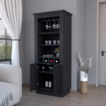 70 Inch Black Bar Cabinet With Wine Storage and Shelves 13 70 Inch Black Bar Cabinet With Wine Storage and Shelves