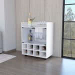 Modern White Rolling Bar Cart With Wine Storage and Wheels