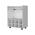 Modern White Rolling Bar Cart With Wine Storage and Wheels