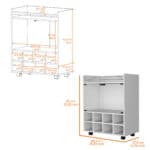 Modern White Rolling Bar Cart With Wine Storage and Wheels
