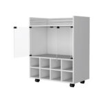 Modern White Rolling Bar Cart With Wine Storage and Wheels