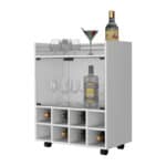 Modern White Rolling Bar Cart With Wine Storage and Wheels