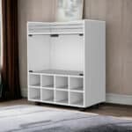 Modern White Rolling Bar Cart With Wine Storage and Wheels