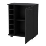 Black Rolling Bar Cart with Wine Storage and Wheels