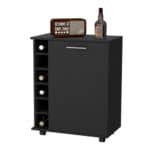 Black Rolling Bar Cart with Wine Storage and Wheels
