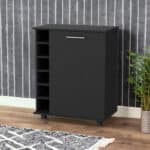 Black Rolling Bar Cart with Wine Storage and Wheels