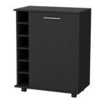 Black Rolling Bar Cart with Wine Storage and Wheels