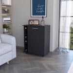 Black Rolling Bar Cart with Wine Storage and Wheels
