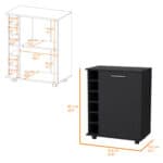 Black Rolling Bar Cart with Wine Storage and Wheels