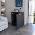 Black Rolling Bar Cart with Wine Storage and Wheels