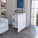 White Rolling Bar Cart With Cabinets and Wine Storage
