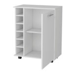 White Rolling Bar Cart With Cabinets and Wine Storage