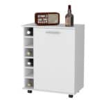 White Rolling Bar Cart With Cabinets and Wine Storage
