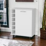 White Rolling Bar Cart With Cabinets and Wine Storage