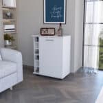 White Rolling Bar Cart With Cabinets and Wine Storage