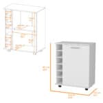 White Rolling Bar Cart With Cabinets and Wine Storage