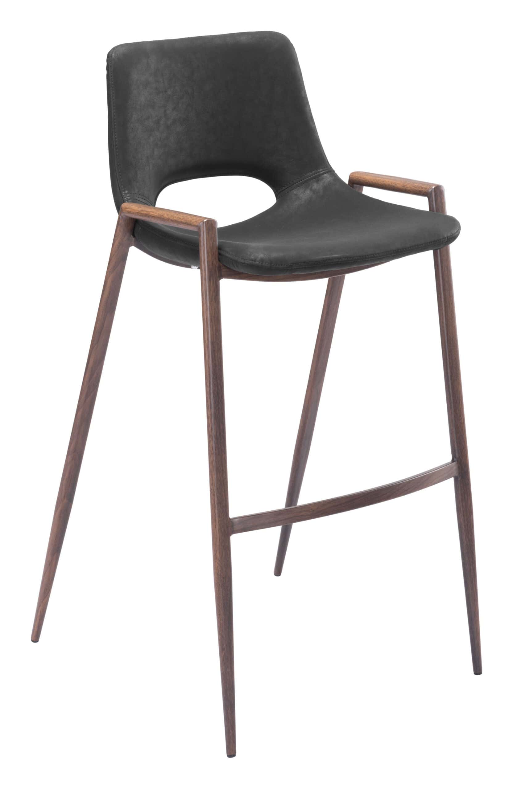 Mid Century Modern Black & Walnut Barstool with Footrest (Set of 2)