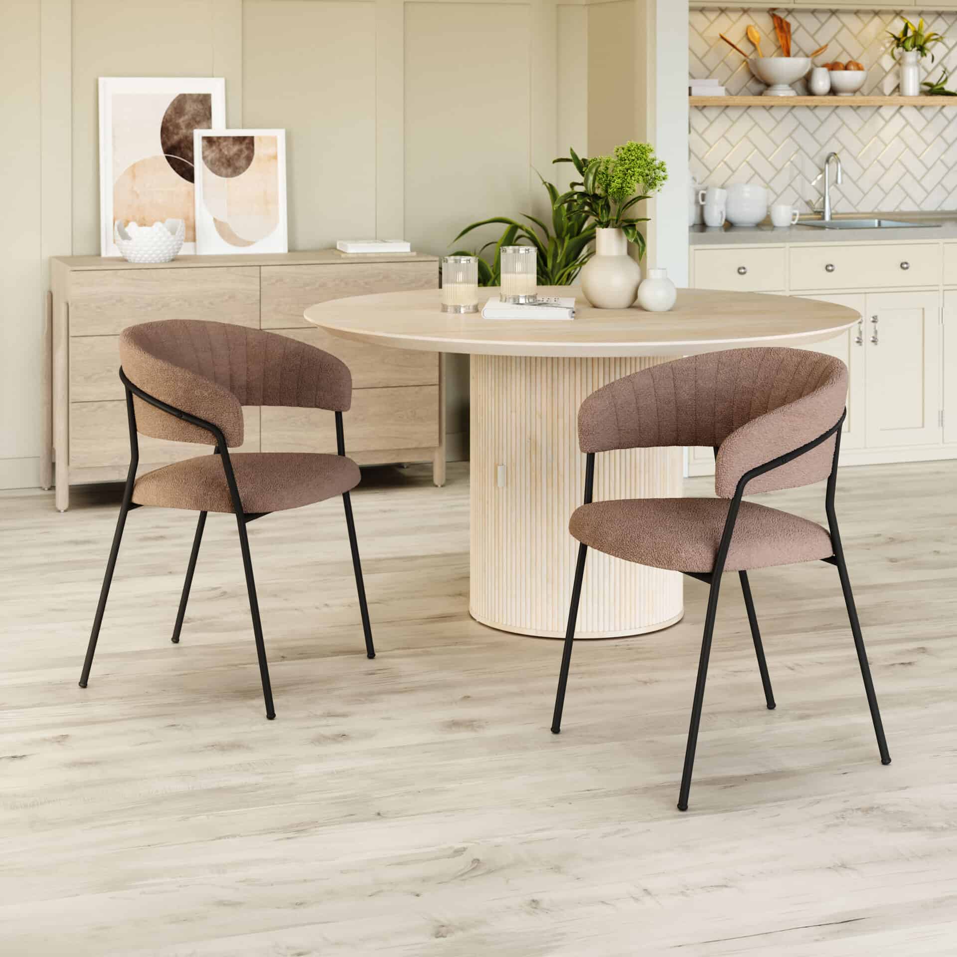 Mid-Century Modern Shearling Dining Chair with Armrests Brown (Set of 2) 1 Mid-Century Modern Shearling Dining Chair with Armrests Brown (Set of 2)
