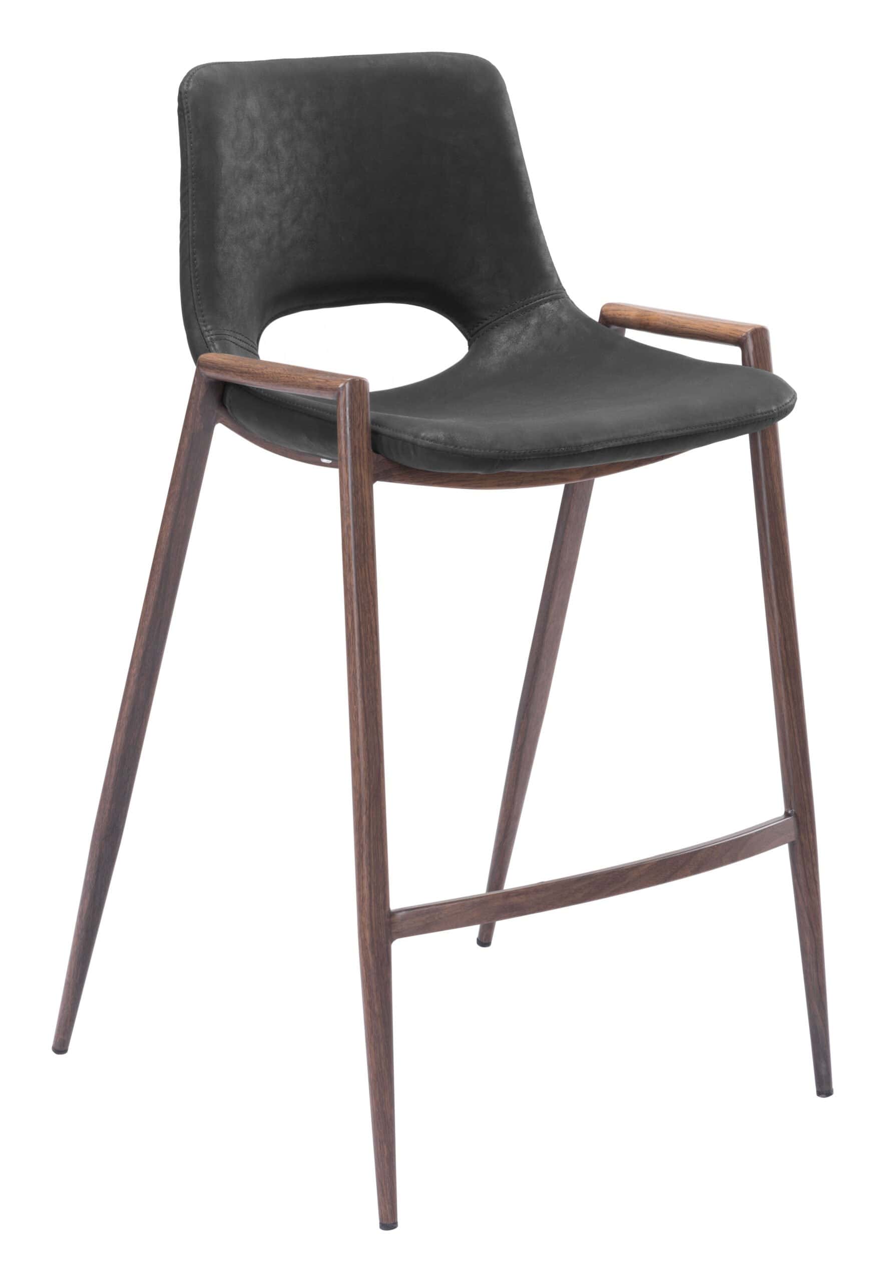 Mid-Century Modern Black and Walnut Counter Stool with Footrest (Set of 2)