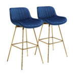 29 Inch Blue Velvet and Gold Swivel Bar Stools (Set of 2)