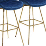 29 Inch Blue Velvet and Gold Swivel Bar Stools (Set of 2)
