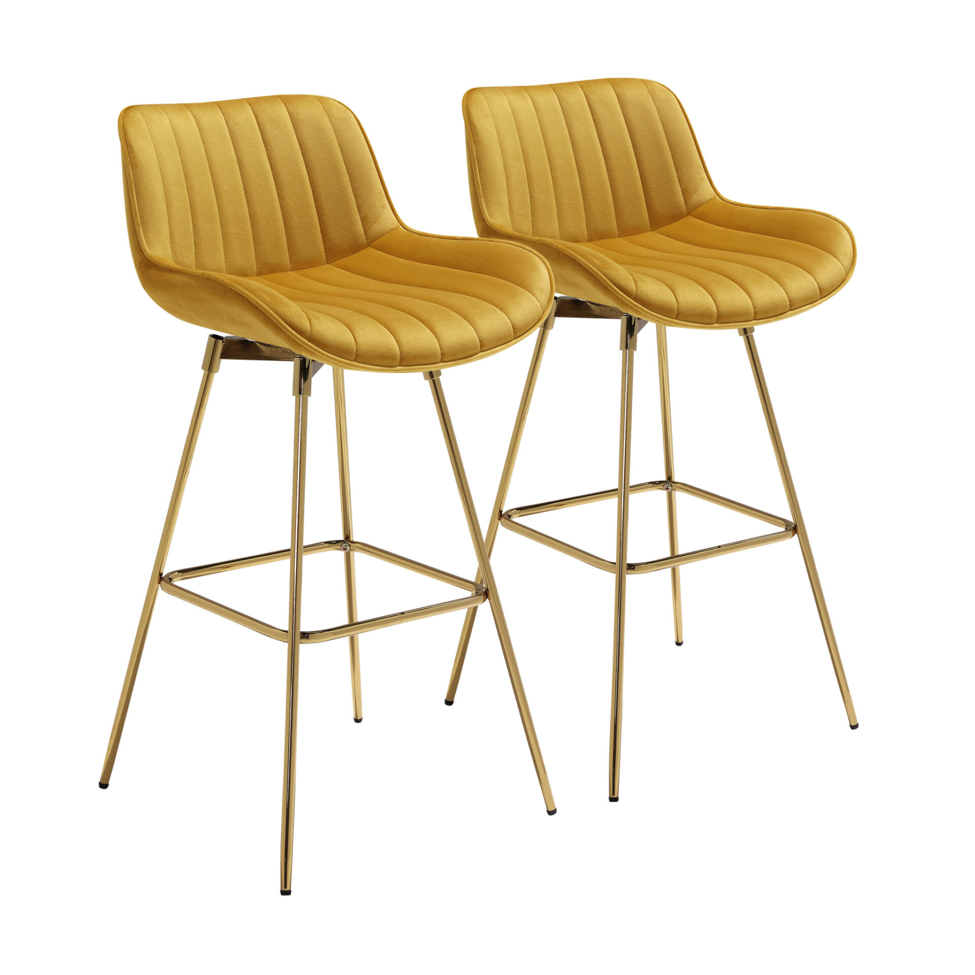 29 Inch Yellow Velvet and Gold Swivel Bar Stools (Set of 2) 2 29 Inch Yellow Velvet and Gold Swivel Bar Stools (Set of 2) - Image 2