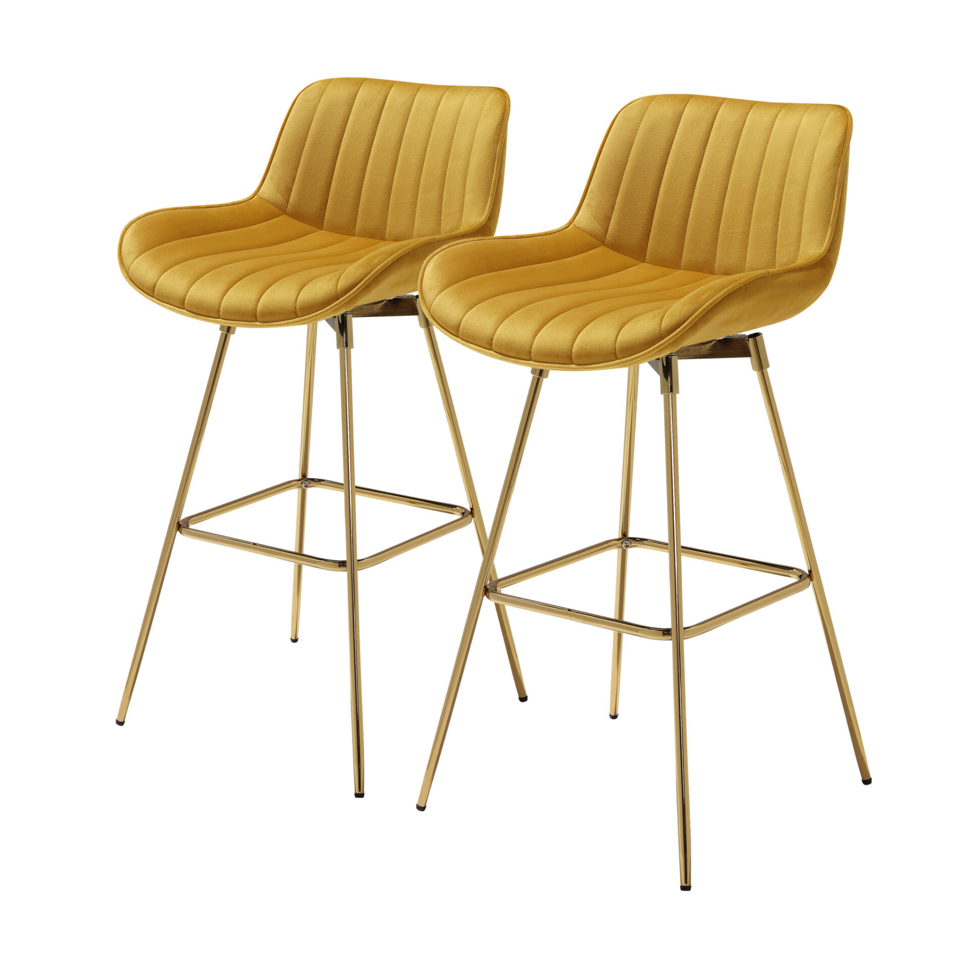 29 Inch Yellow Velvet and Gold Swivel Bar Stools (Set of 2) 4 29 Inch Yellow Velvet and Gold Swivel Bar Stools (Set of 2) - Image 4